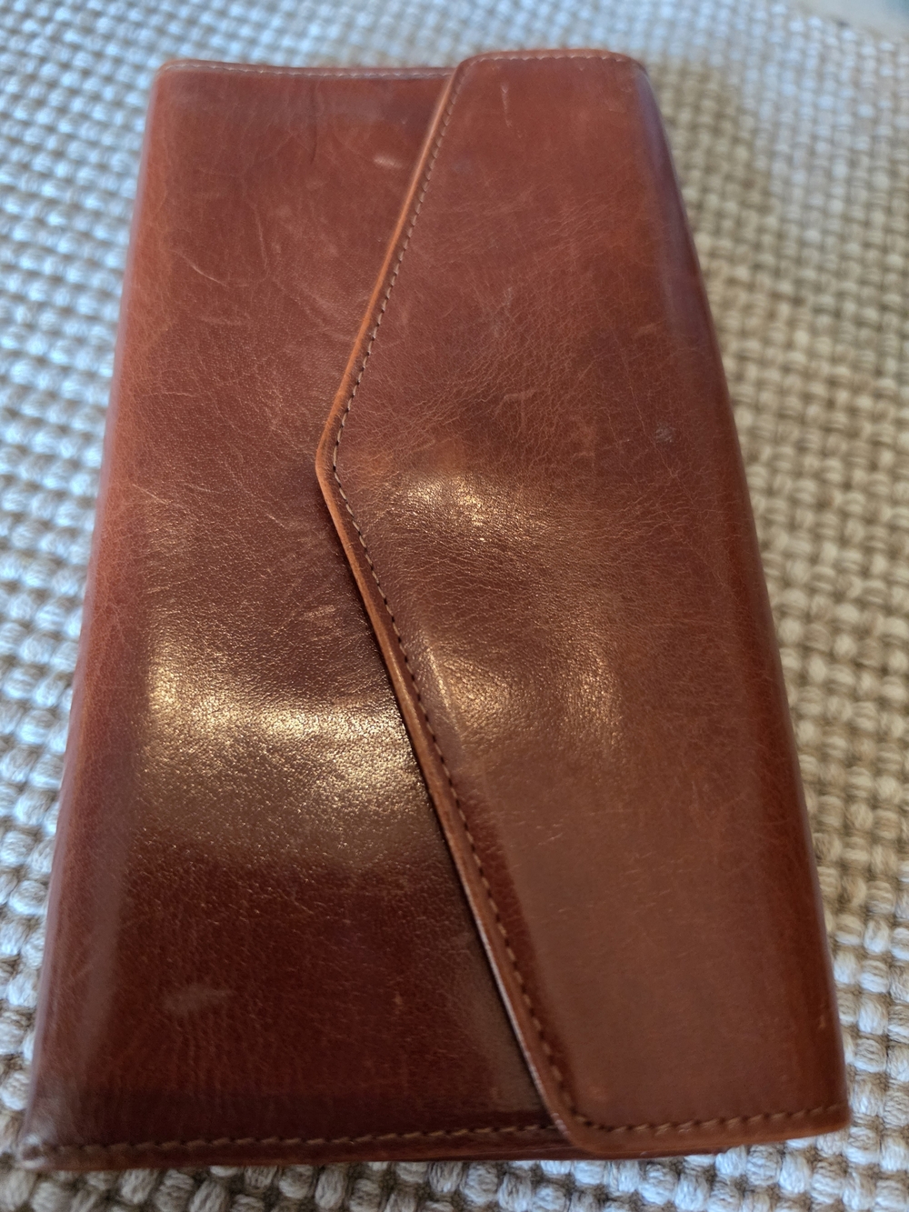 Vintage Envelope Leather Clutch in Warm Caramel Brown